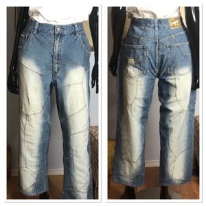 Eynce Rare Y2K Baggy Patchwork 100% Cotton Retro Jeans Sz 36